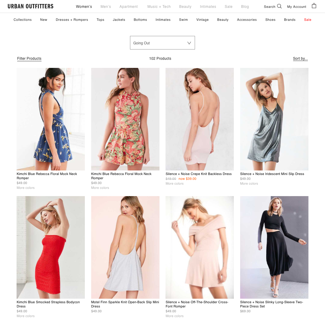 A screenshot of the Urban Outfitters category page.
